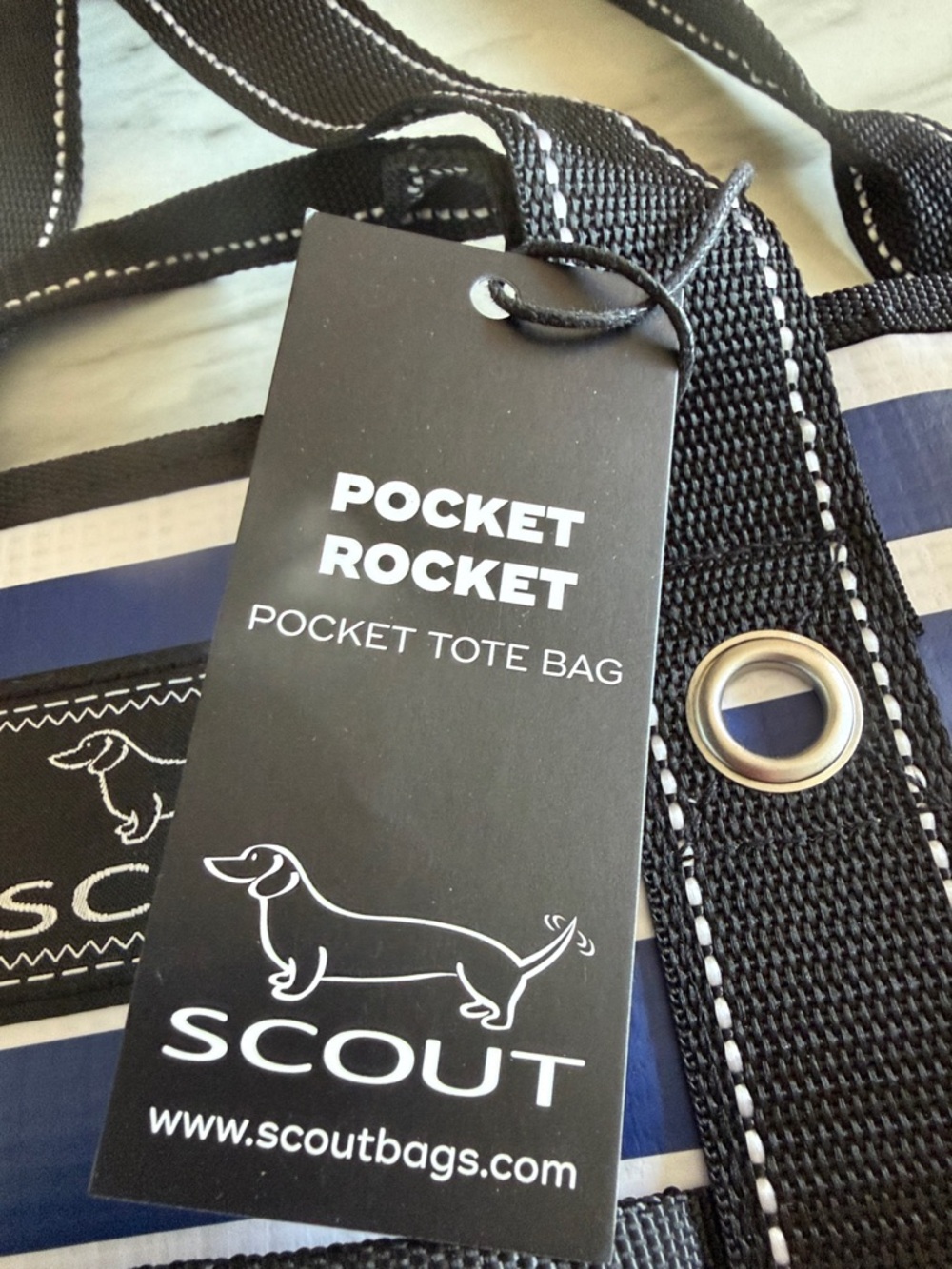 SCOUT Rocket Pocket Tote Travel Bag Striped Nantucket Navy NWT - Picture 8 of 9